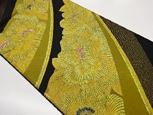 紙布曲線に牡丹・紗綾形模様織出し袋帯